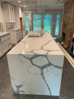 Calacatta Lagoon Quartz Island Top with Waterfall