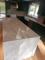 Taj Mahal Quartzite Kitchen Island Top with Waterfall