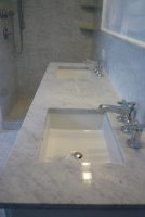 White Carrara Marble Full Bathroom Remodel